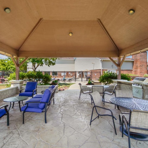 Grilling station and lush landscaping